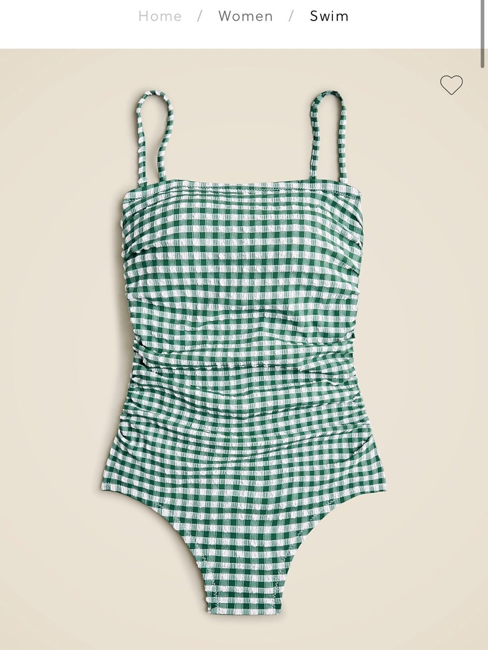 J. Crew Green and White Gingham Ruched One-Piece Swimsuit